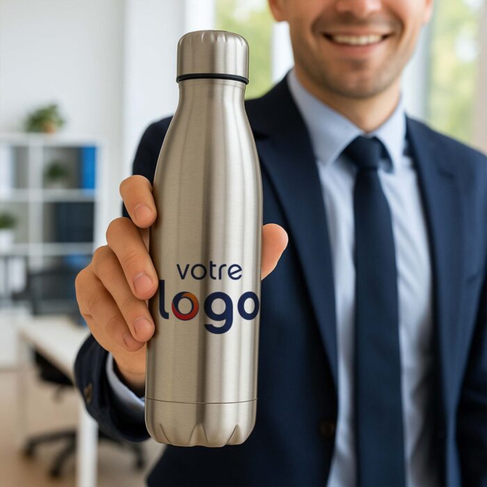 Alternative view of Bouteille isotherme Argent  - Votre logo <br> <strong>  500 ml </strong>
