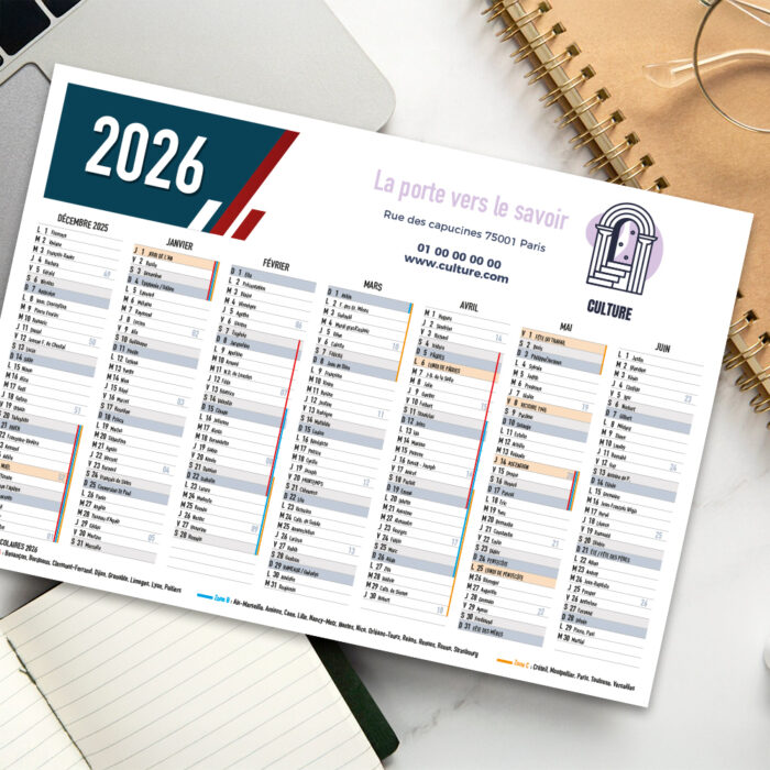 Alternative view of Calendrier horizontal A3 Recto/verso