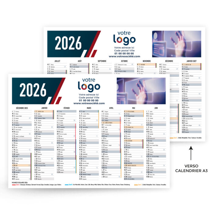 Calendrier horizontal A3 Recto/verso