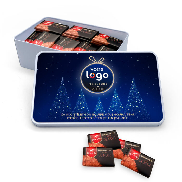 Boîte rectangulaire personnalisée – Meilleurs Voeux avec logo + chocolats Côte d'Or